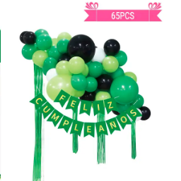 Arco de globos látex verde con borlas 65pcs