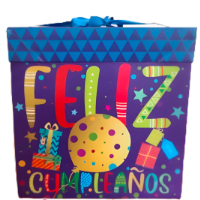 caja de regalo feliz  cumpleaños  celeste  22x22 cms.