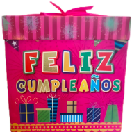 caja de regalo feliz  cumpleaños  rosado  22x22 cms.