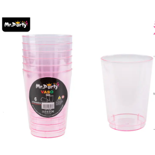 Vasos acrilicos rosado transparente 250ML 6pcs