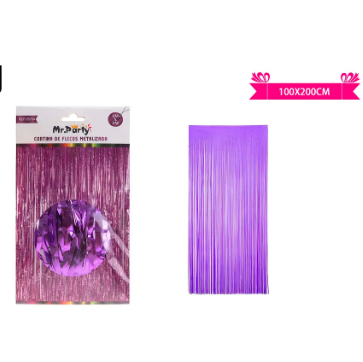 Cortinas flecos morado metalico