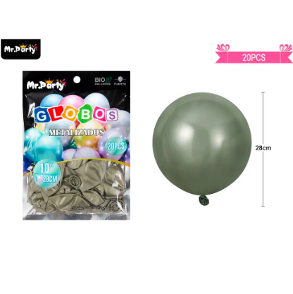 Globos de látex verde oliva cromados metalizados 20pcs