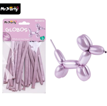 Globos largos metalizados cromados rosa 110cm 10pcs