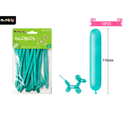 Globos largos metalizados cromados verde 110cm 10pcs