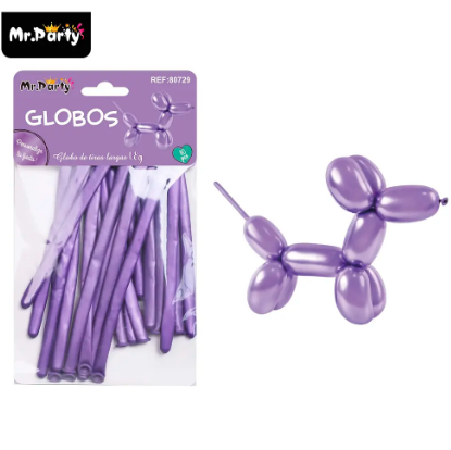 Globos largos metalizados cromados morado 110cm 10pcs