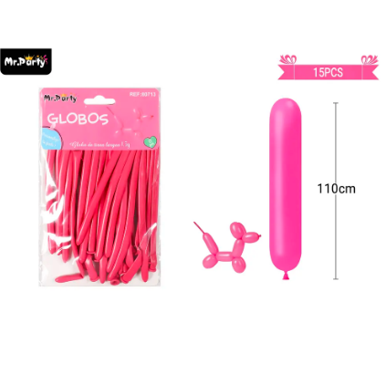 Globos largos rosa rojo 110cm 15pcs