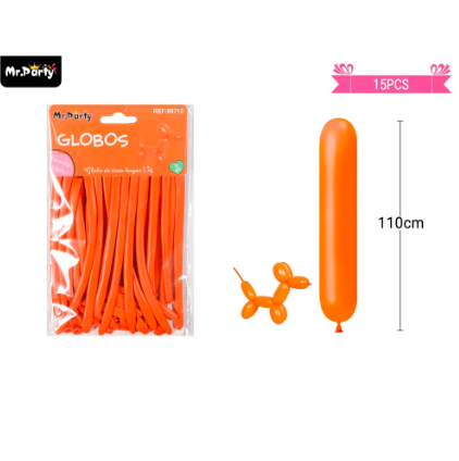 Globos largos naranja 110cm 15pcs