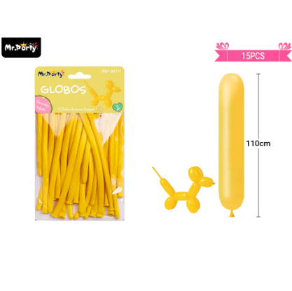 Globos largos amarillo 110cm 15pcs