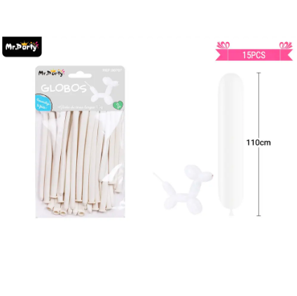 Globos largos blanco 110cm 15pcs