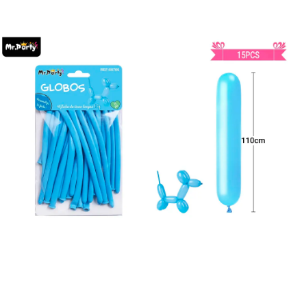 Globos largos celeste 110cm 15pcs