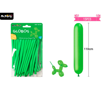 Globos largos verde 110cm 15pcs